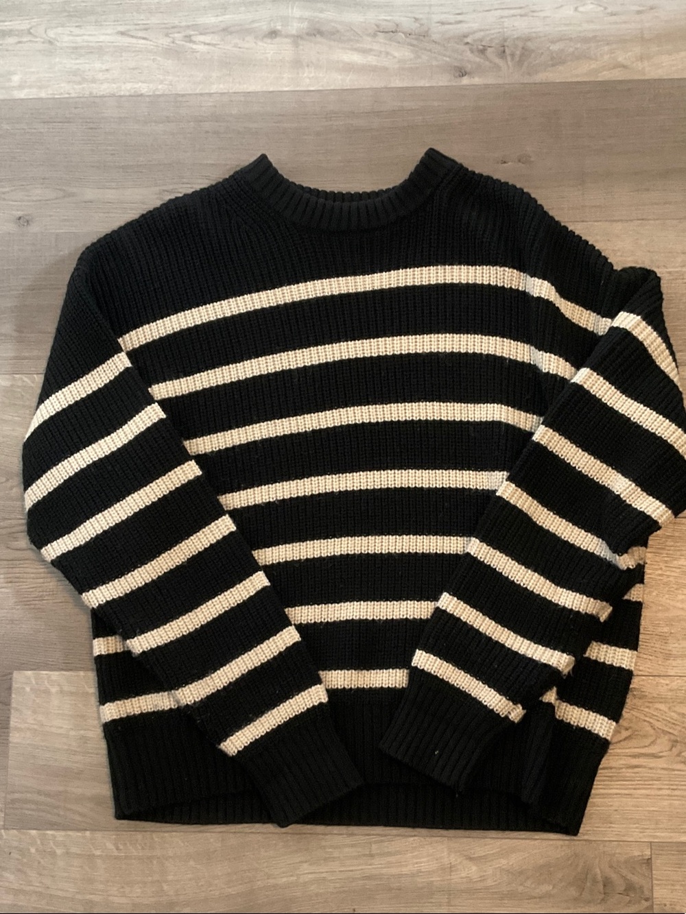 Bershka Black and Cream Striped Crewneck Sweater